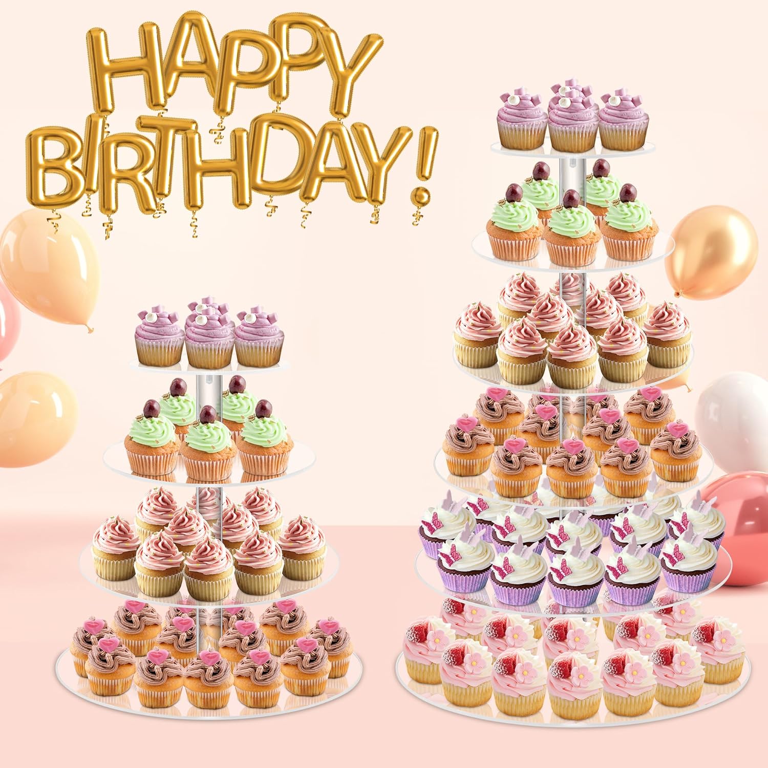 YestBuy Cupcake Stand, 6 Tier Large Cupcake Tower Display, Round Cupcake Holder, Acrylic Dessert Stand, Pastry Display Tree for Party, Wedding, Baby Shower